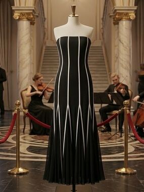 Issue Black Strapless Gown with White Piping